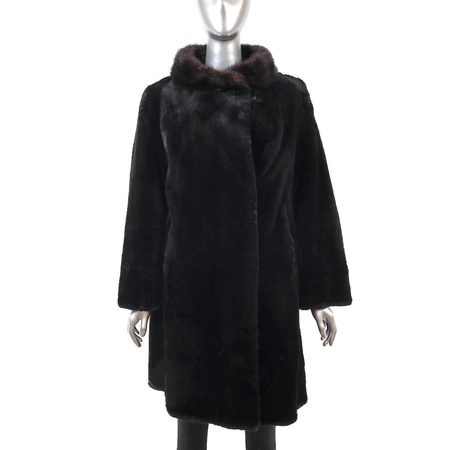 Black Otter 3/4 Coat with Mink Collar- Size L