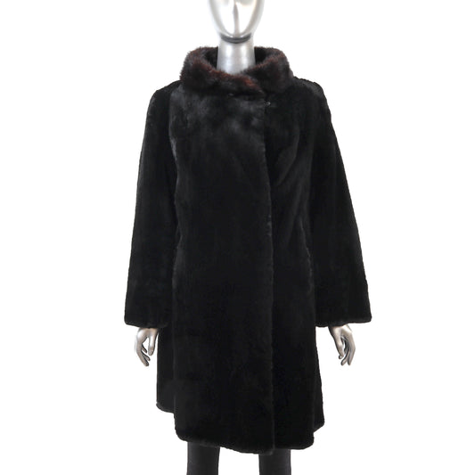 Black Otter 3/4 Coat with Mink Collar- Size L