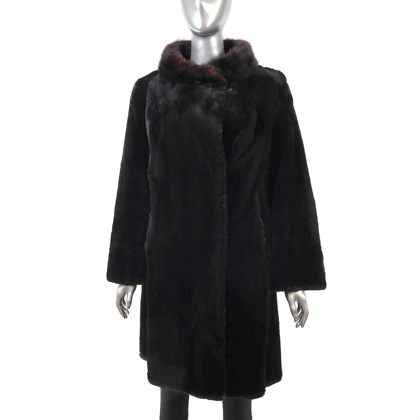 Black Otter 3/4 Coat with Mink Collar- Size L