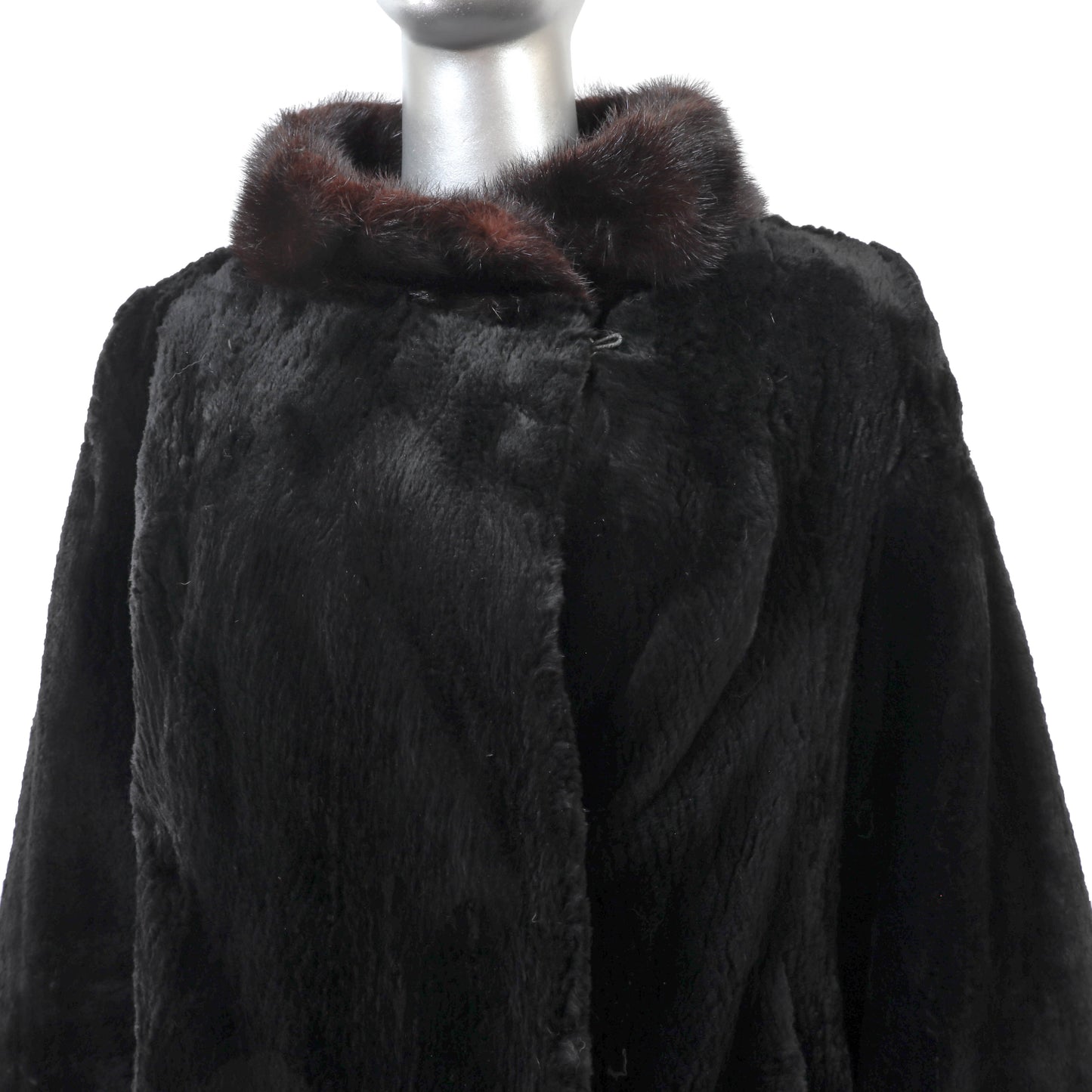 Black Otter 3/4 Coat with Mink Collar- Size L