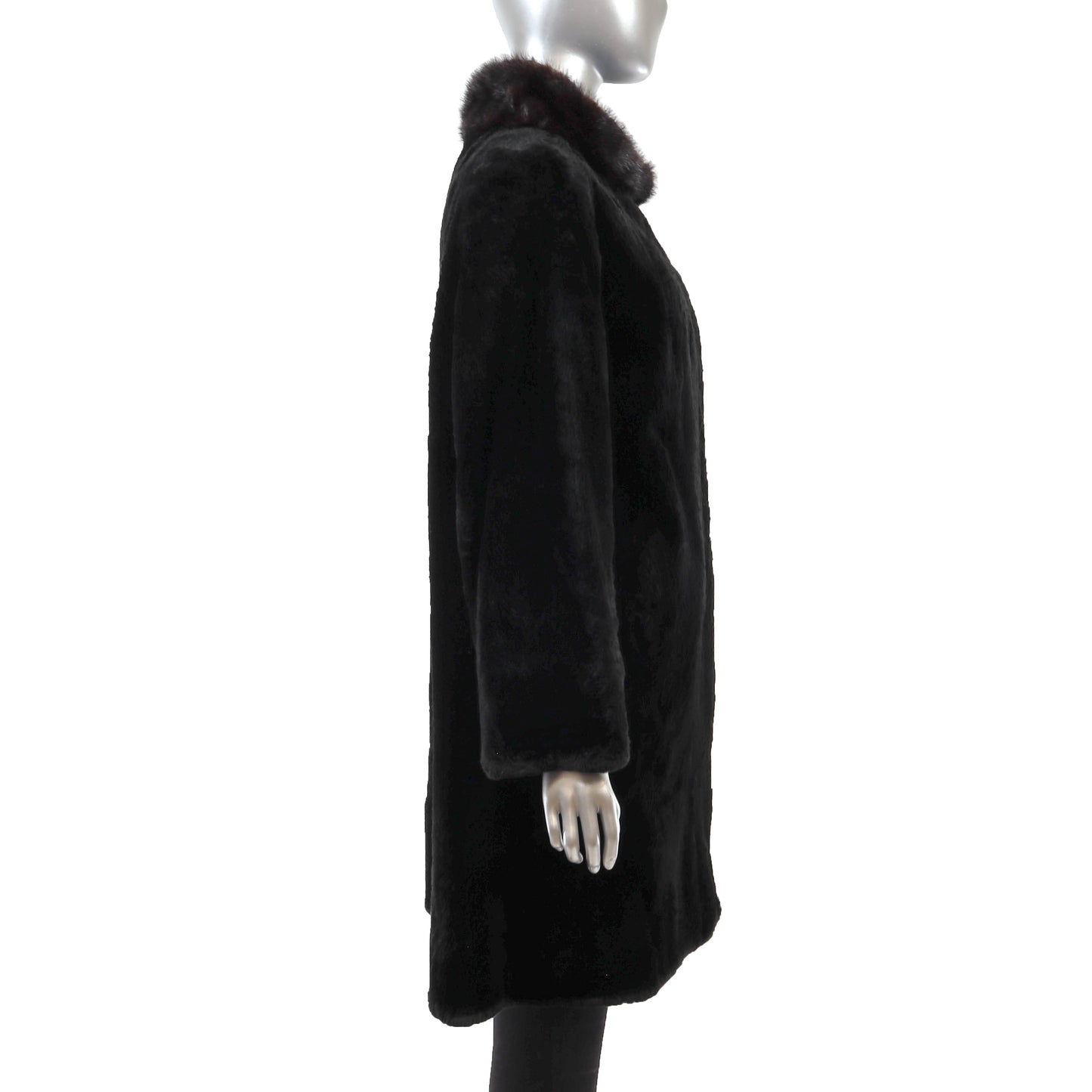 Black Otter 3/4 Coat with Mink Collar- Size L