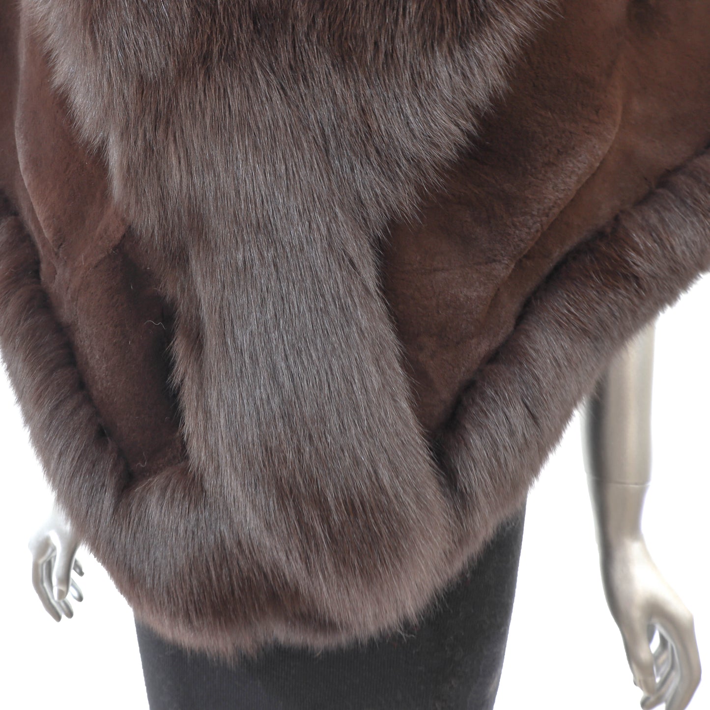 Dark Brown Sheared Rex Rabbit Cape with Fox- Size Free