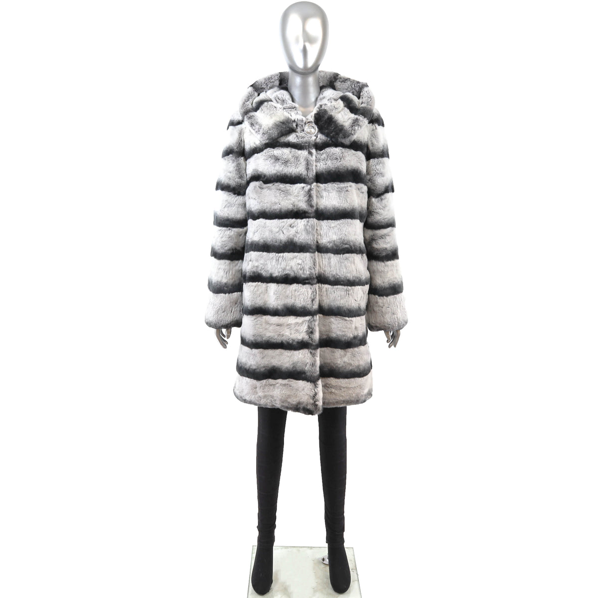Hooded Rex Rabbit Coat- Size S