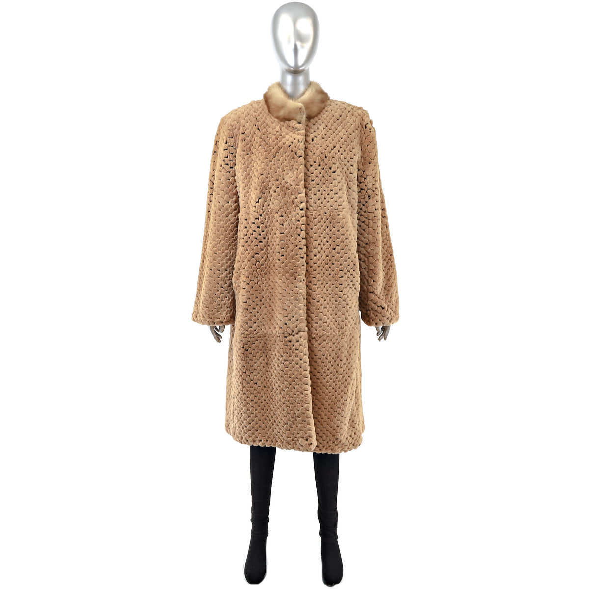 Rex Rabbit Coat with Mink Collar- Size L