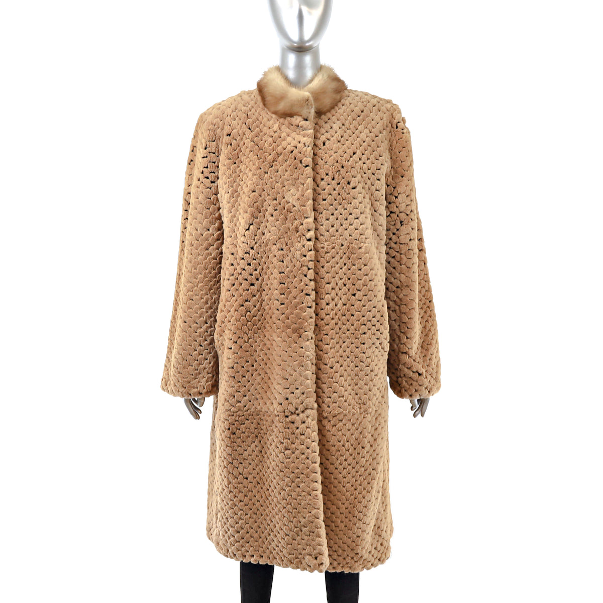 Rex Rabbit Coat with Mink Collar- Size L