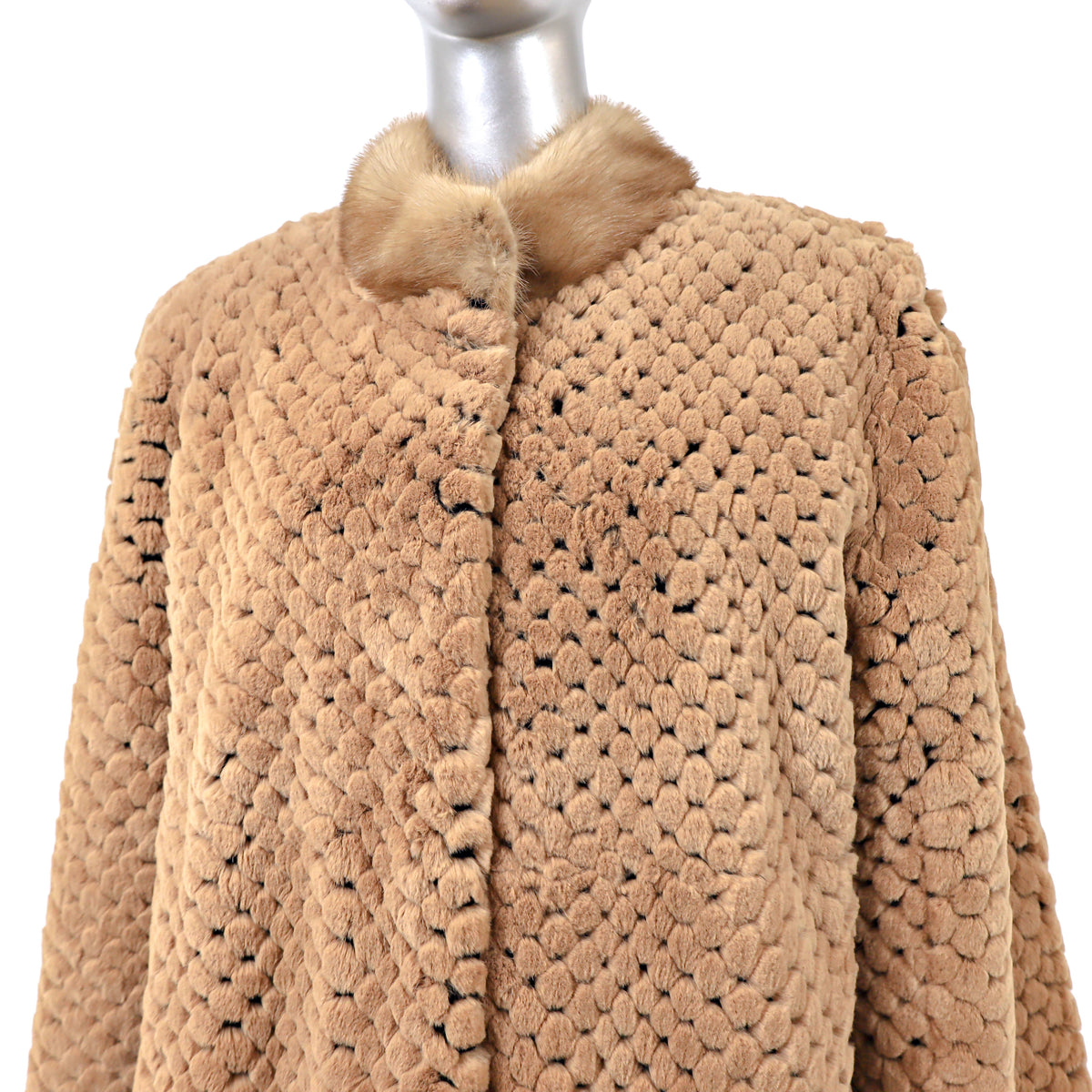 Rex Rabbit Coat with Mink Collar- Size L