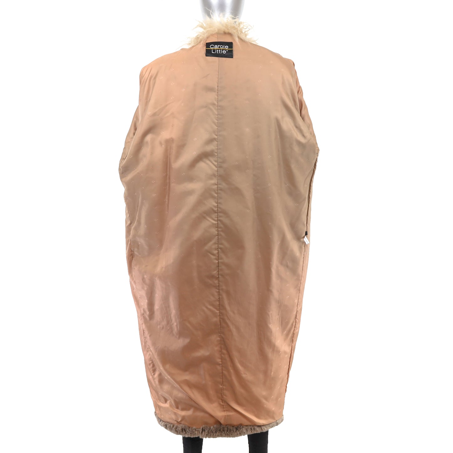 Light Brown Rabbit Coat with Tibetan Lamb Collar- Size M