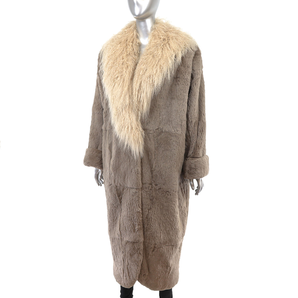 Taupe Rabbit Coat with Tibetan Lamb Collar- Size M