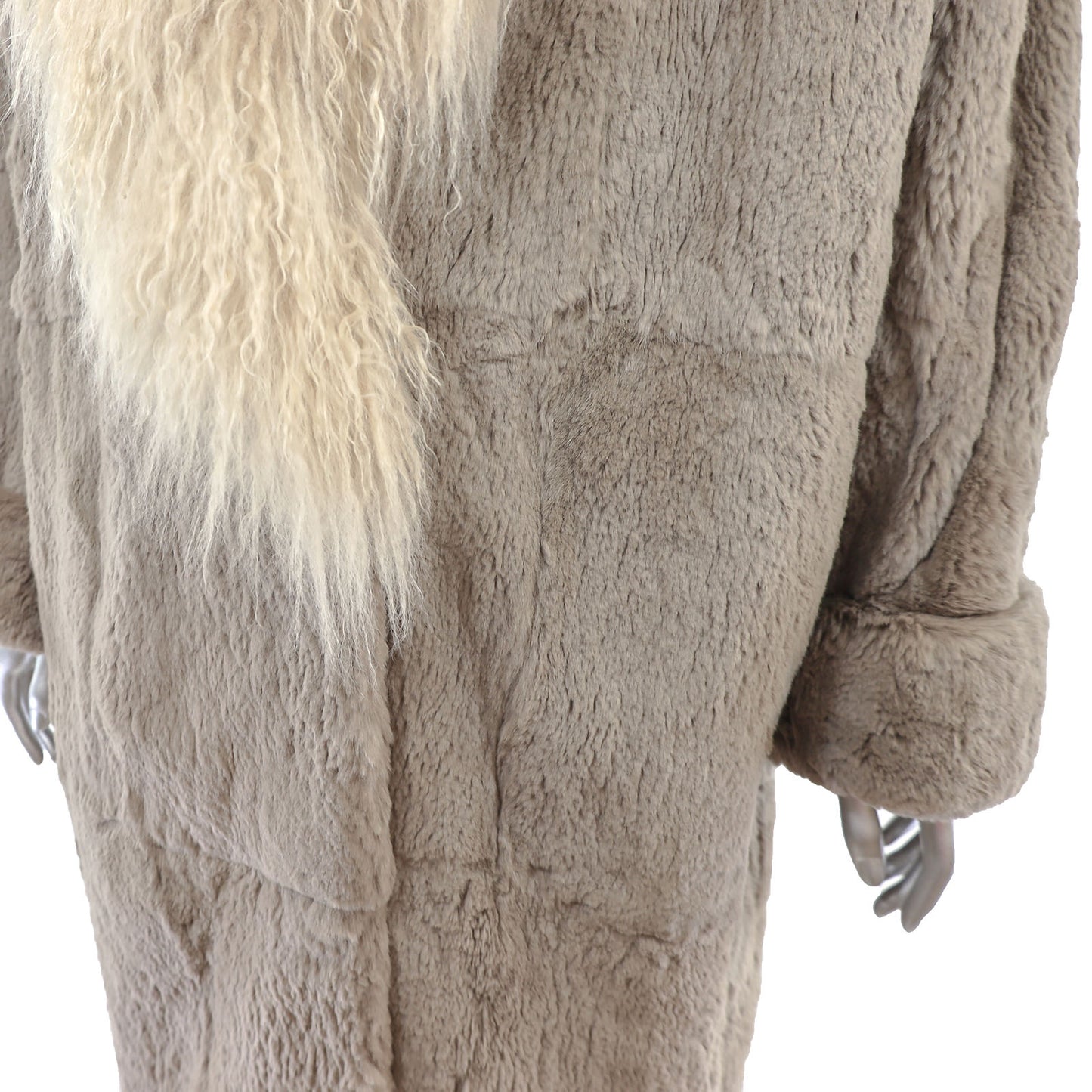 Light Brown Rabbit Coat with Tibetan Lamb Collar- Size M