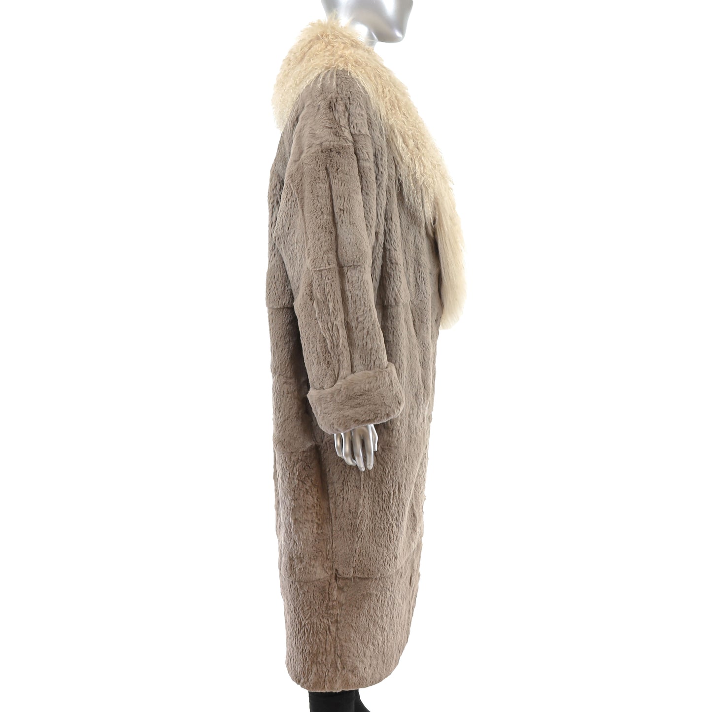 Light Brown Rabbit Coat with Tibetan Lamb Collar- Size M
