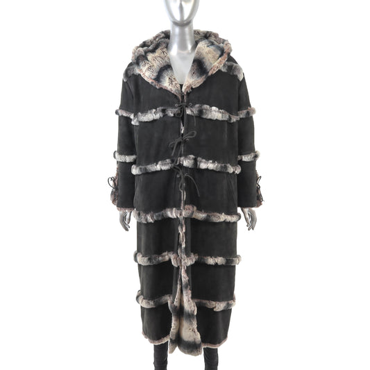Hooded Reversible Rex Rabbit Coat- Size L