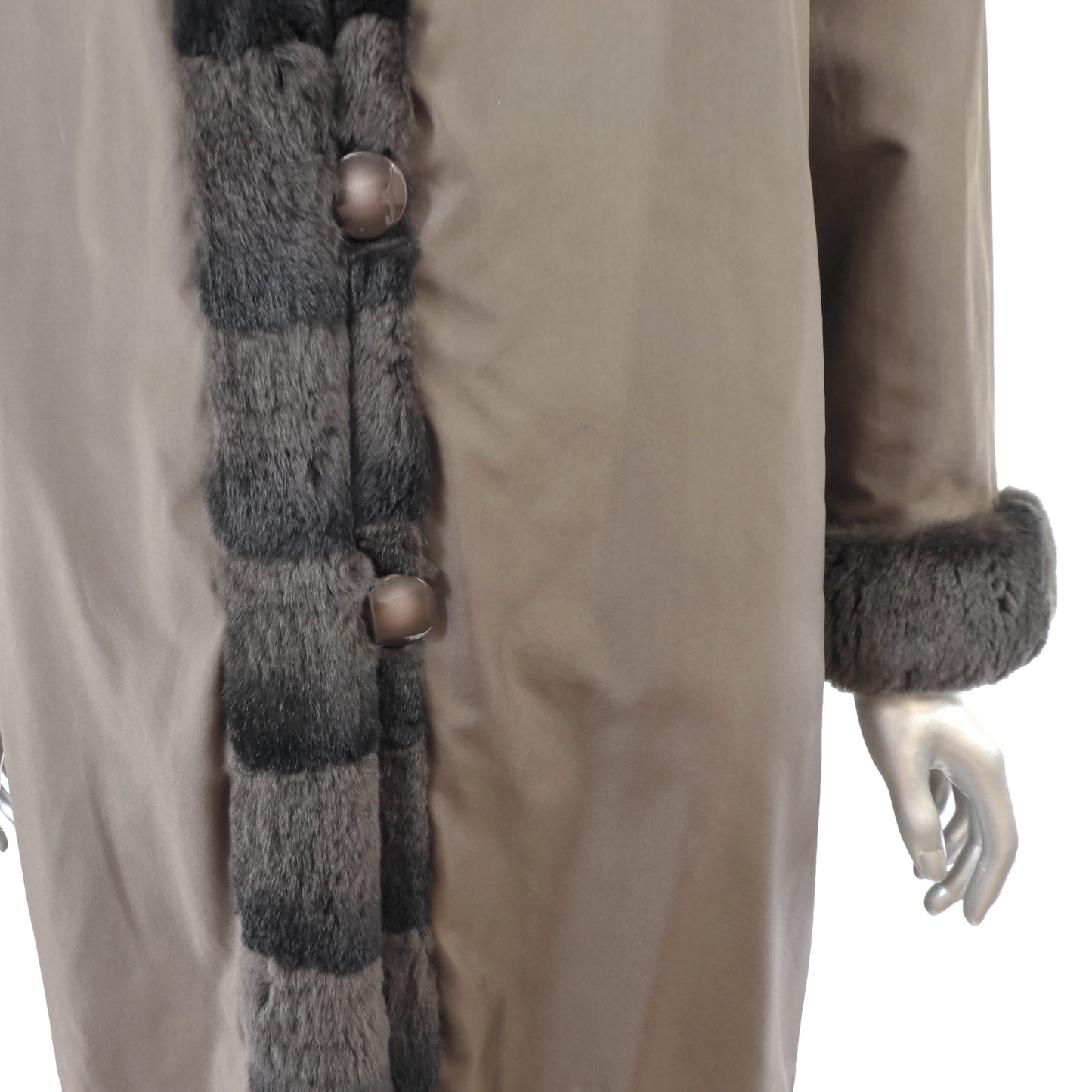 Brown Hooded Sheared Rabbit Coat Reversible to Taffeta- Size M