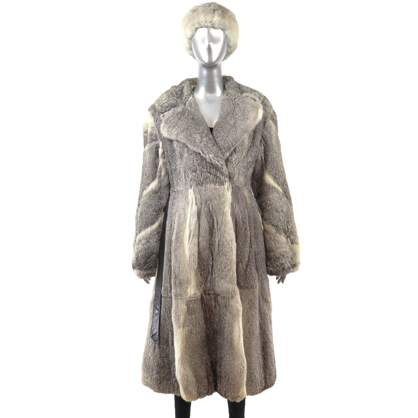 Grey Rabbit Coat with Matching Hat- Size S