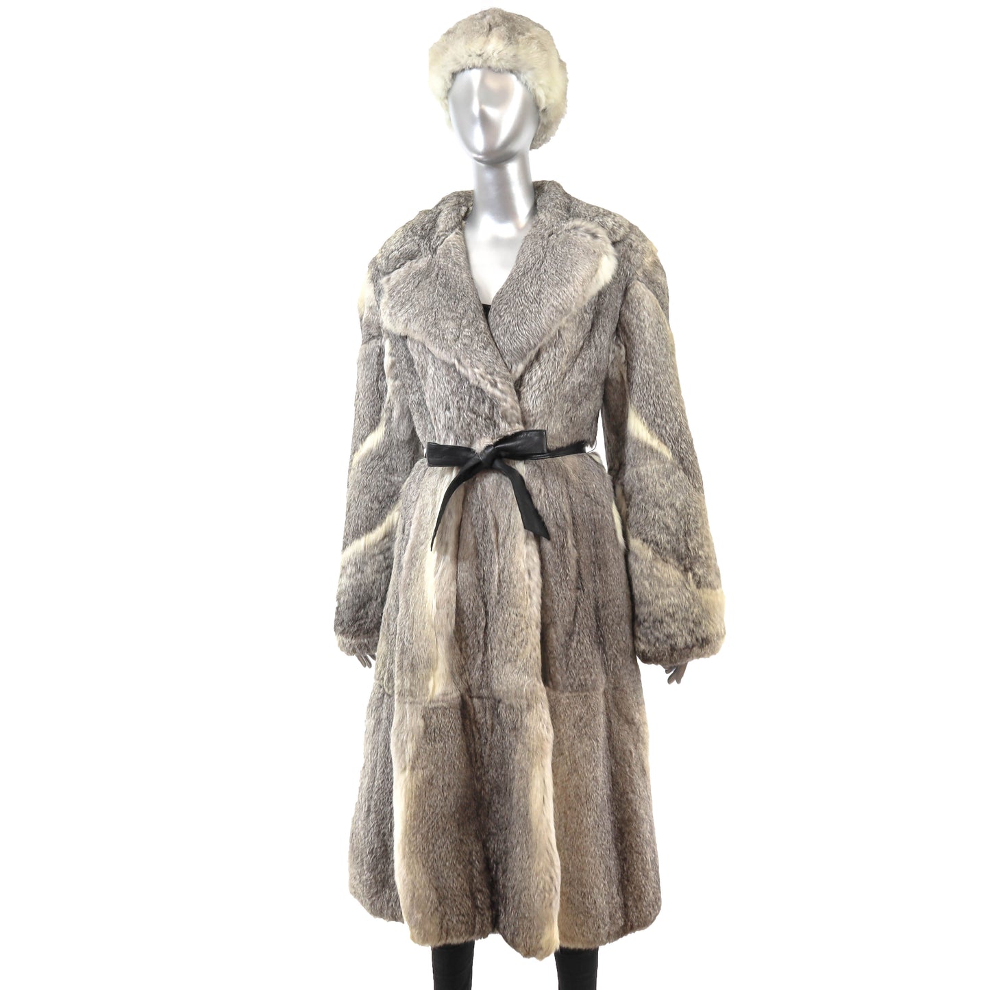 Grey Rabbit Coat with Matching Hat- Size S