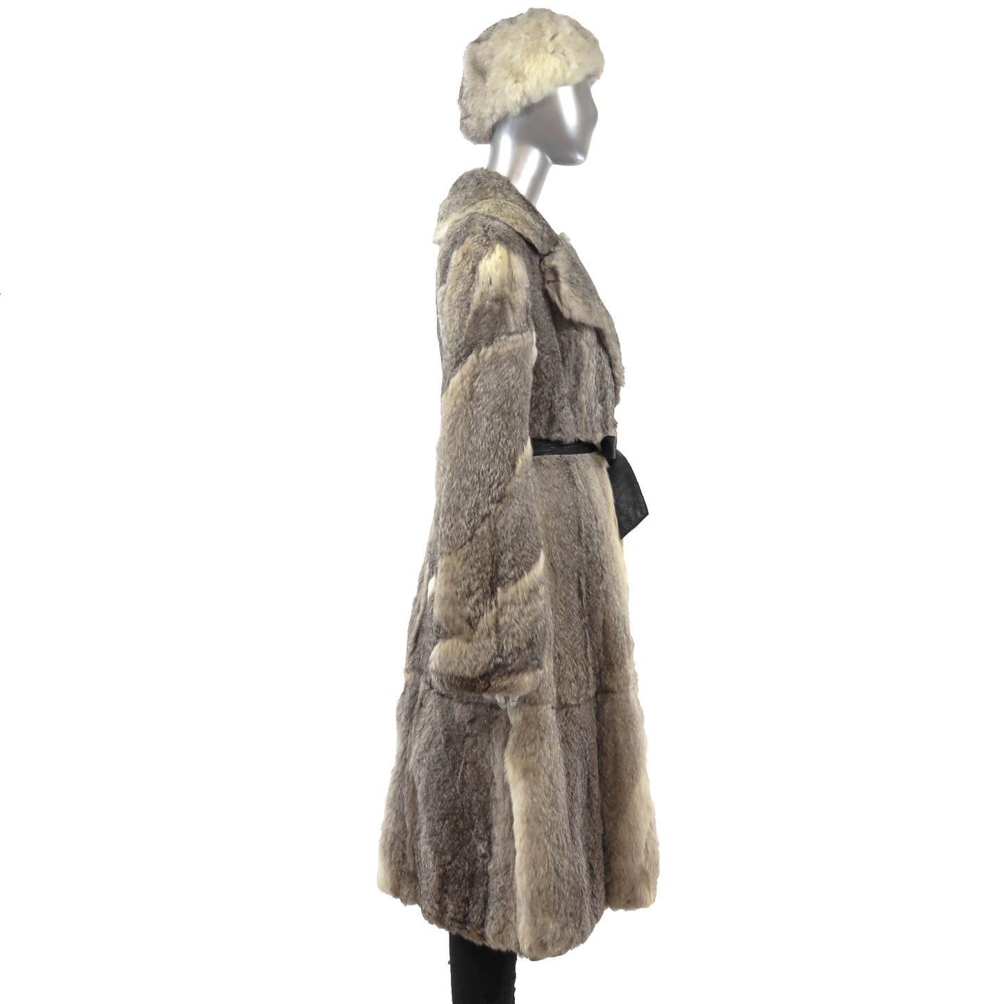 Grey Rabbit Coat with Matching Hat- Size S
