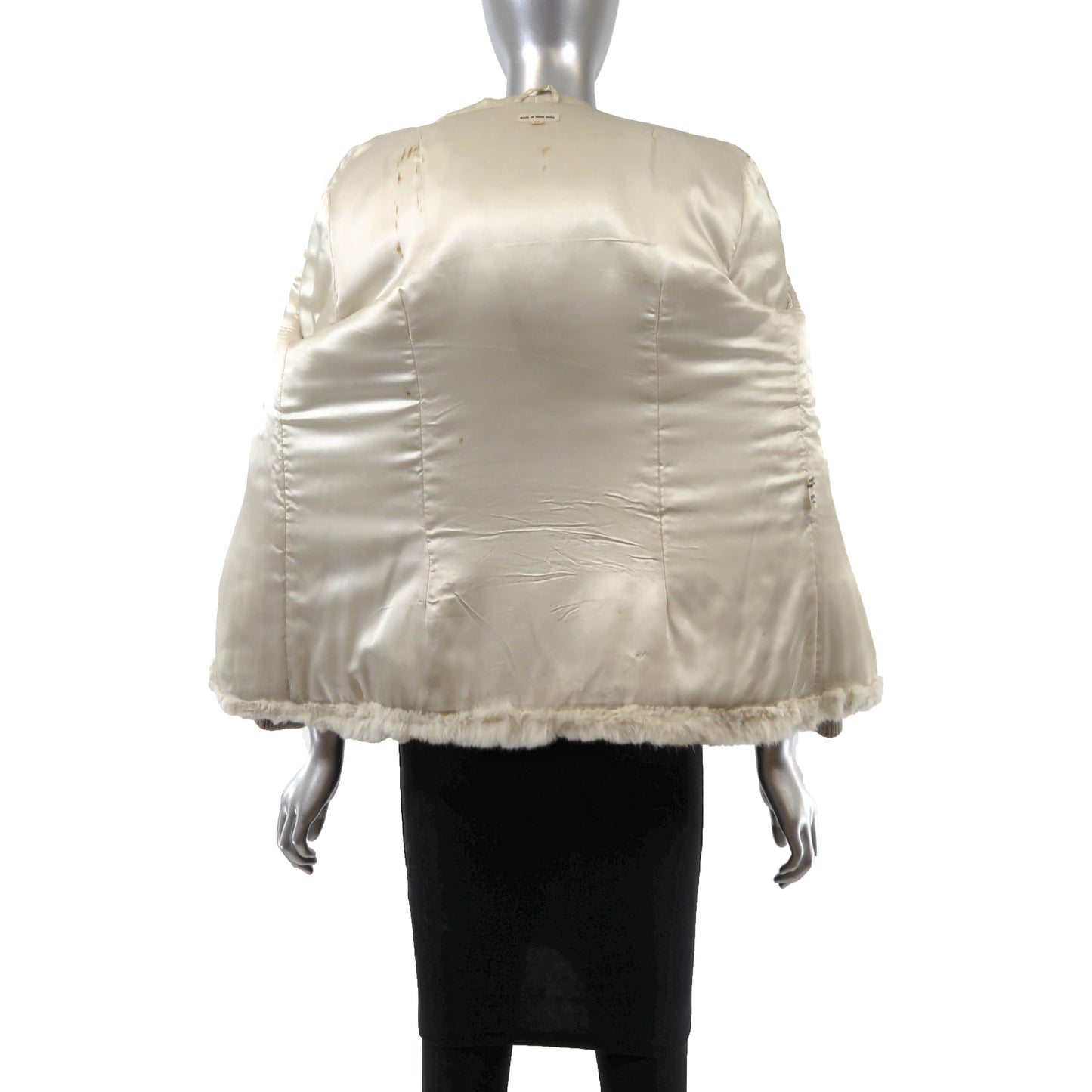 Beige Hooded Rabbit Jacket with Fox Trim- Size M