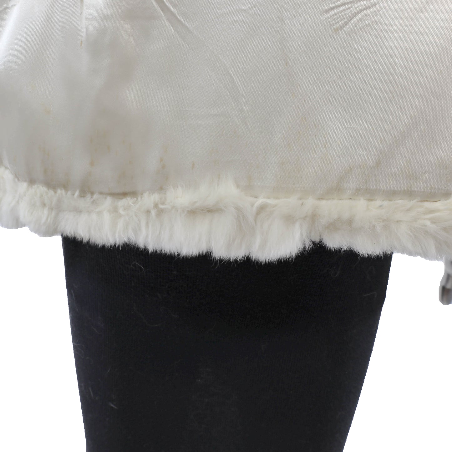 Beige Hooded Rabbit Jacket with Fox Trim- Size M