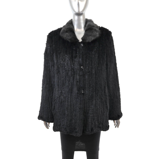 Black Knitted Rabbit Jacket Reversible to Taffeta- Size L