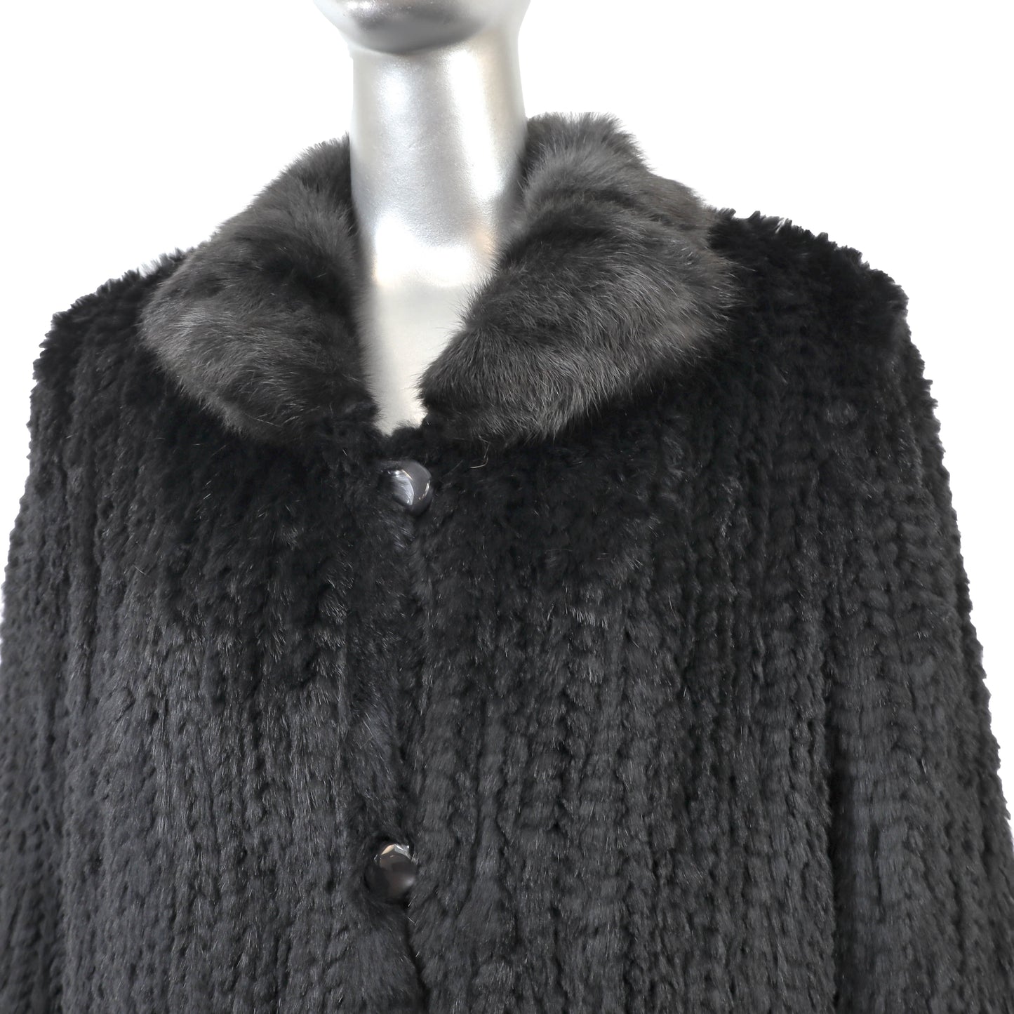 Black Knitted Rabbit Jacket Reversible to Taffeta- Size L