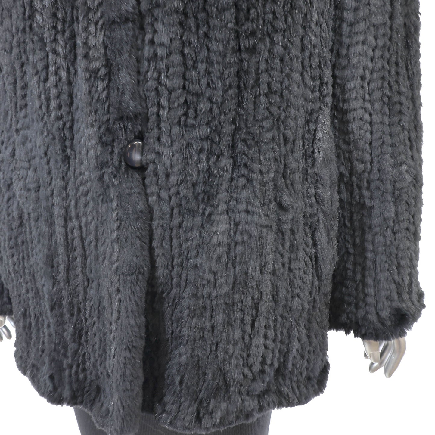 Black Knitted Rabbit Jacket Reversible to Taffeta- Size L