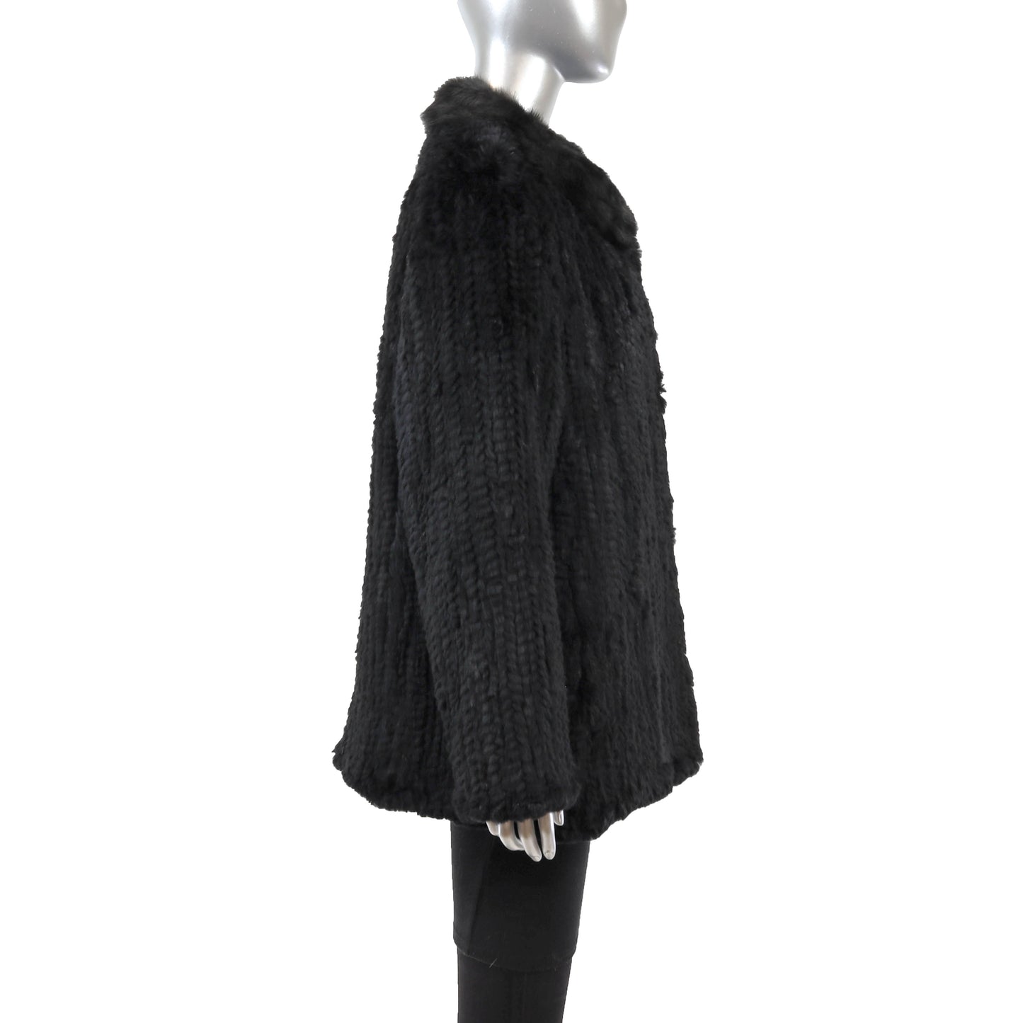 Black Knitted Rabbit Jacket Reversible to Taffeta- Size L