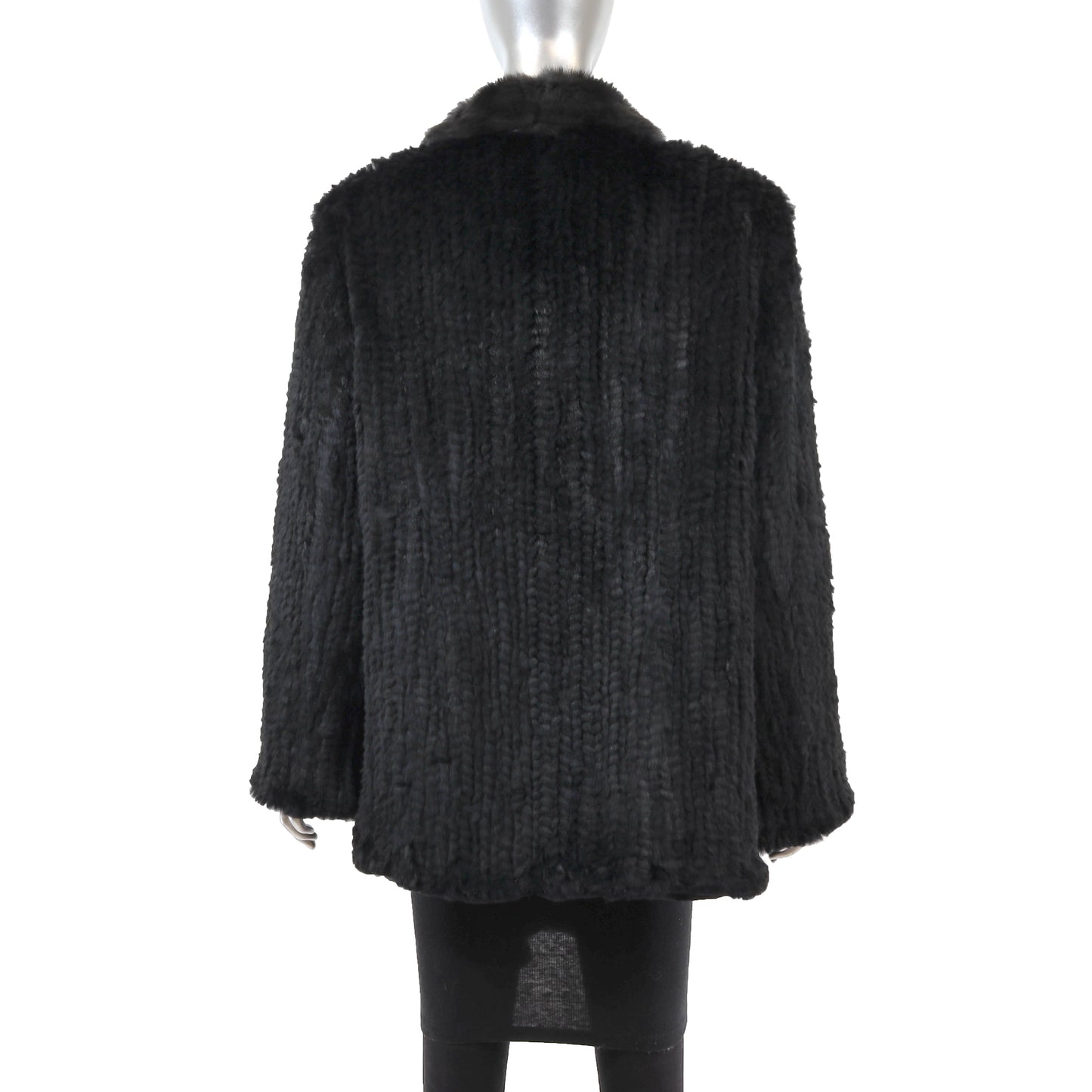 Black Knitted Rabbit Jacket Reversible to Taffeta- Size L