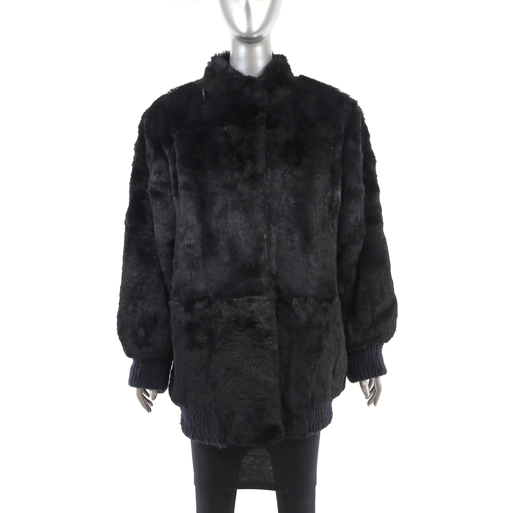 Black Knitted Rabbit Fur Sweater Jacket 