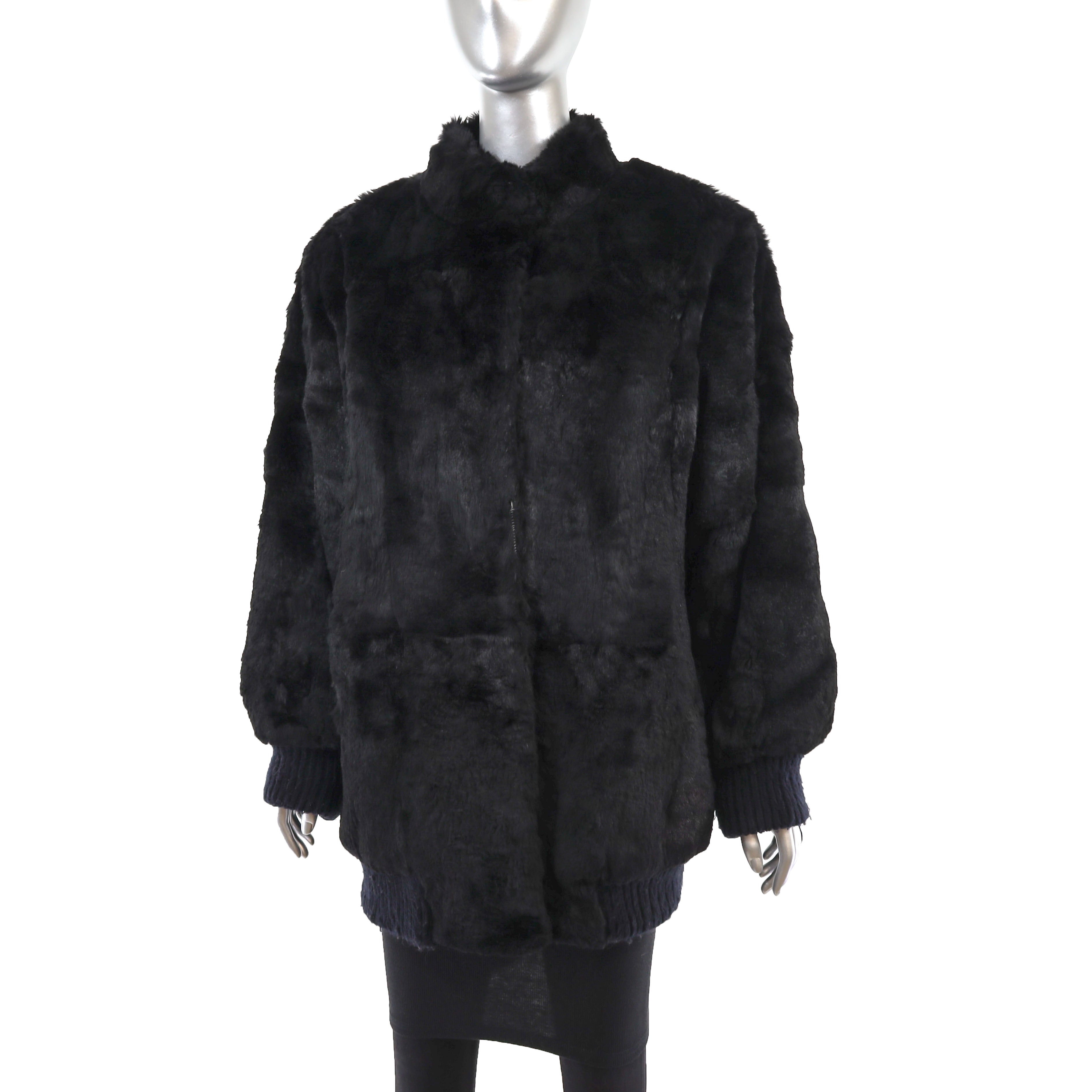 Cocoon Rabbit Jacket Black Rabbit Jacket- Size L | VintageFurs