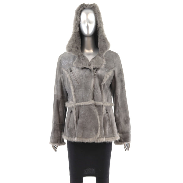 Grey Hide Out Rabbit Jacket with Hood- Size M