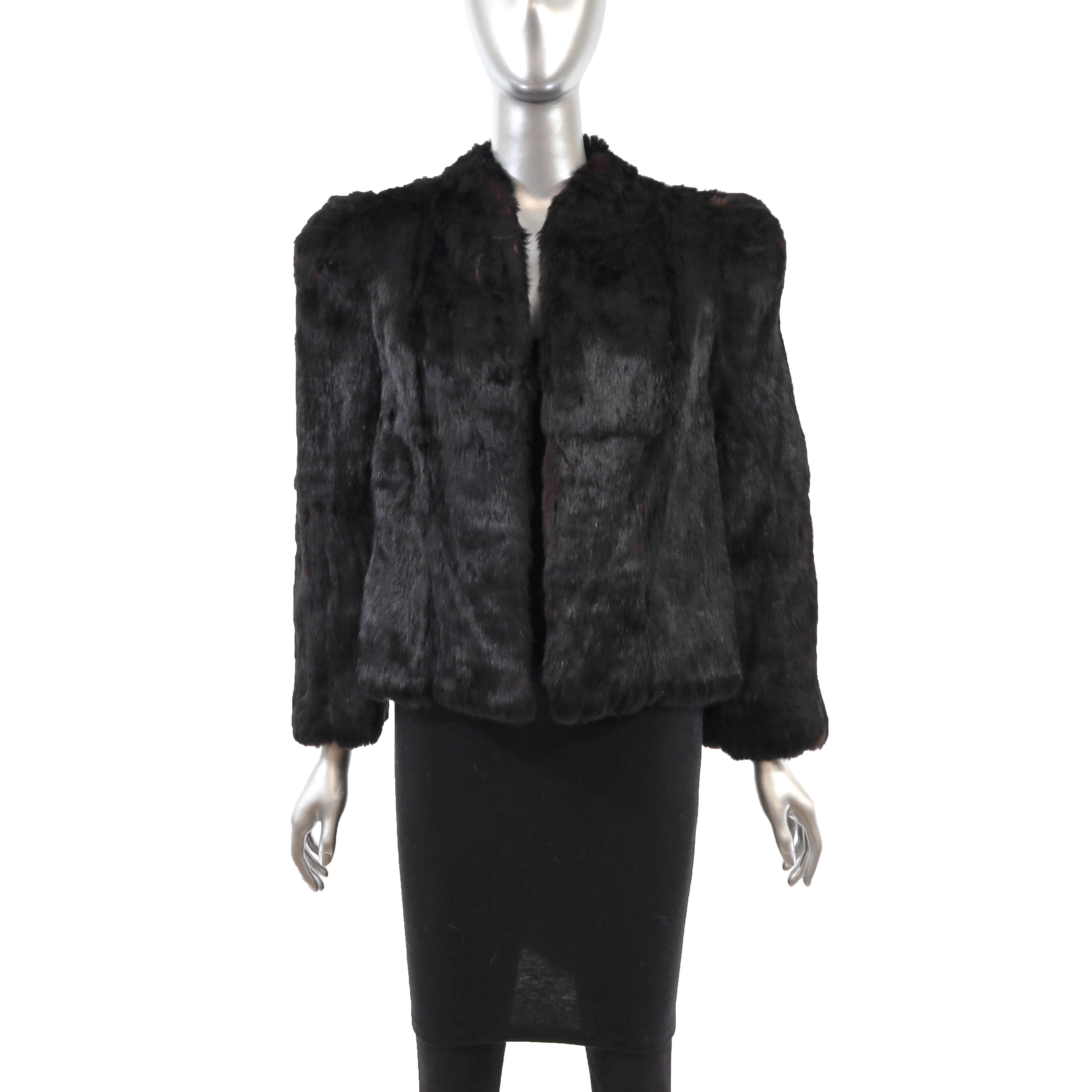 Vintage Real Rabbit Fur Bomber Jacket Size S-M 1970s Black