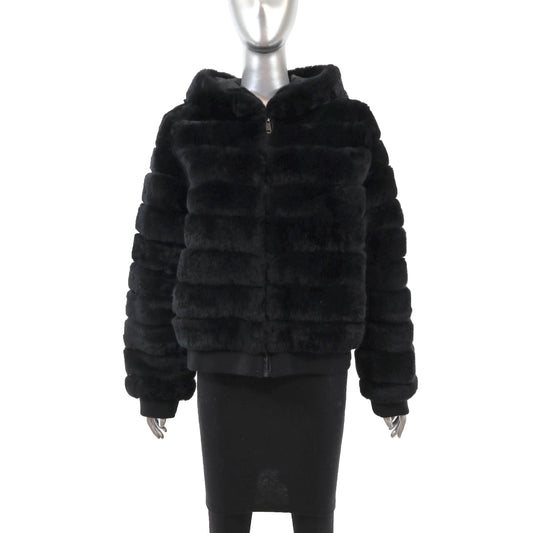 Black Hooded Rabbit Jacket- Size XL