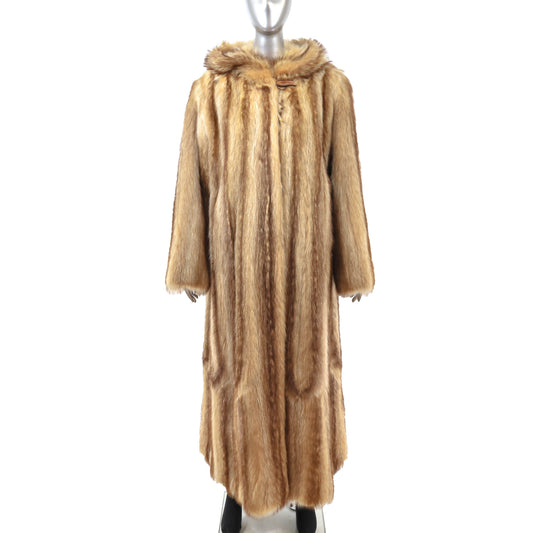 Blonde Hooded Raccoon Coat- Size L