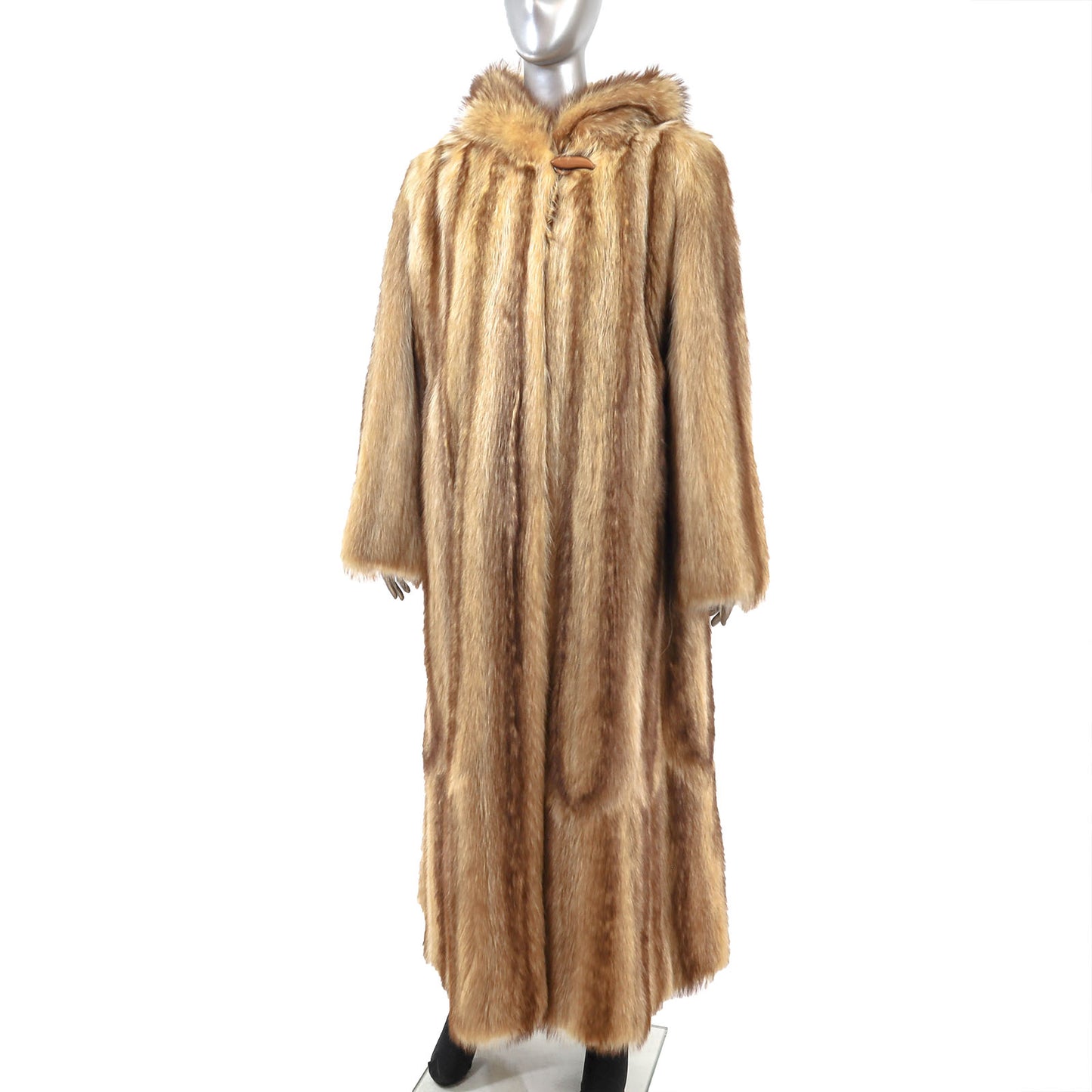 Blonde Hooded Raccoon Coat- Size L
