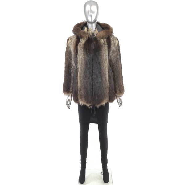 Raccoon Hooded Reversible Jacket- Size M