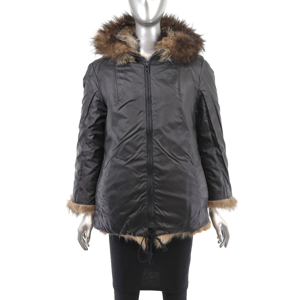 Raccoon Hooded Reversible Jacket- Size M
