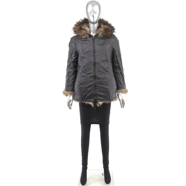 Raccoon Hooded Reversible Jacket- Size M