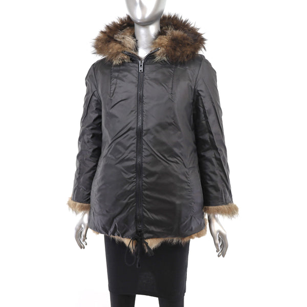 Raccoon Hooded Reversible Jacket- Size M
