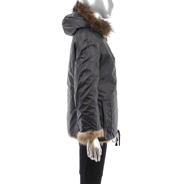 Raccoon Hooded Reversible Jacket- Size M