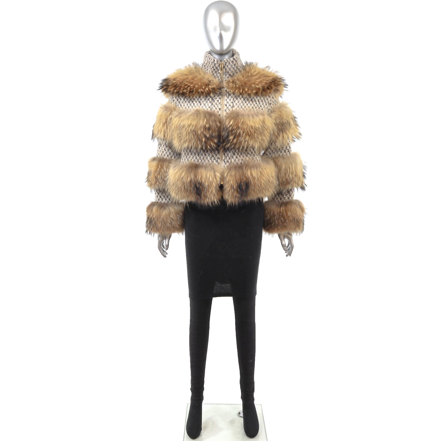 Raccoon Jacket with Wool Trim- Size S