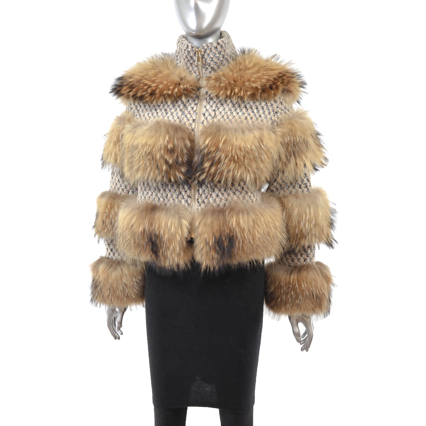 Raccoon Jacket with Wool Trim- Size S