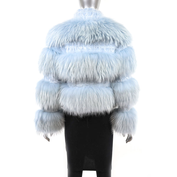 Baby Blue Knitted Wool Jacket with Raccoon- Size L