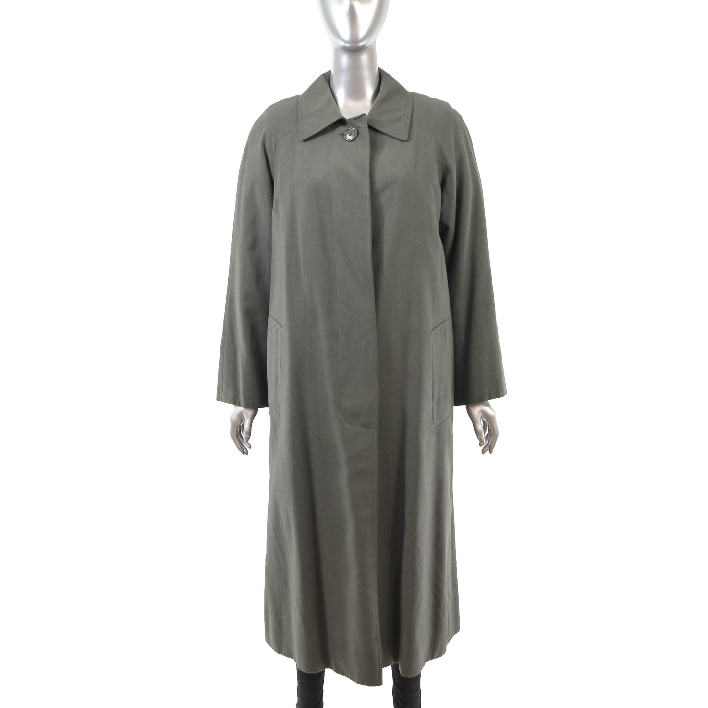 Green Wool Raincoat with Mink Lining- Size M