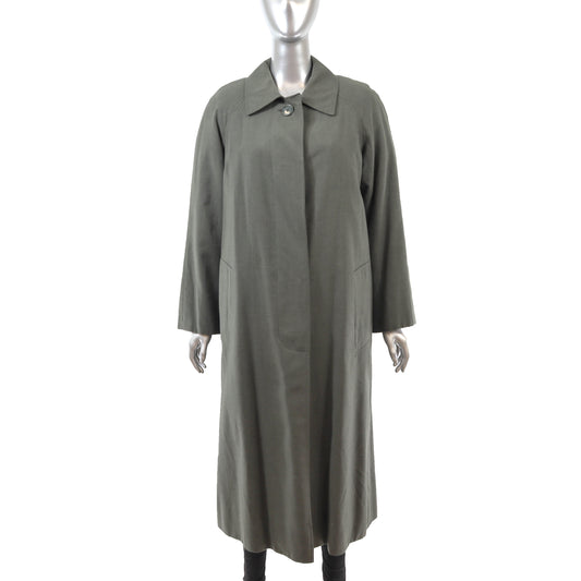 Green Wool Raincoat with Mink Lining- Size M