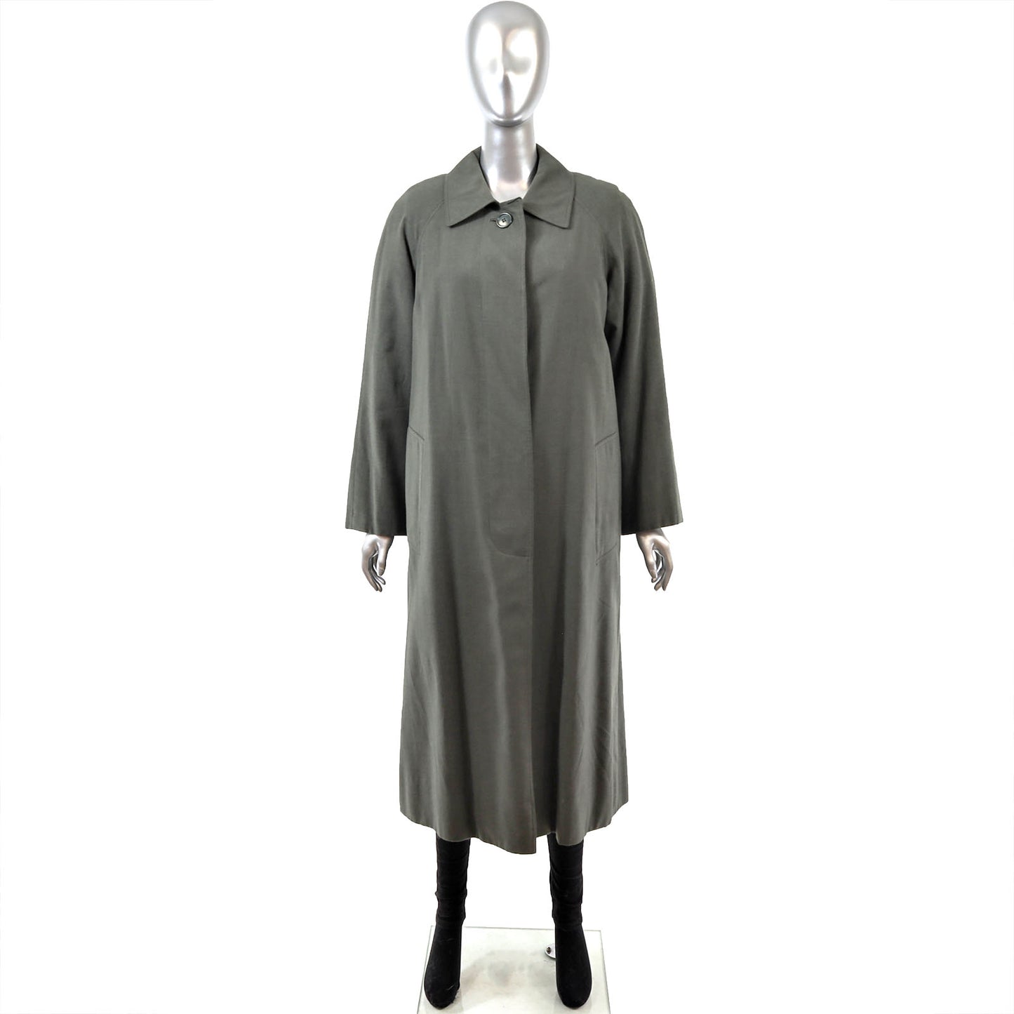 Green Wool Raincoat with Mink Lining- Size M