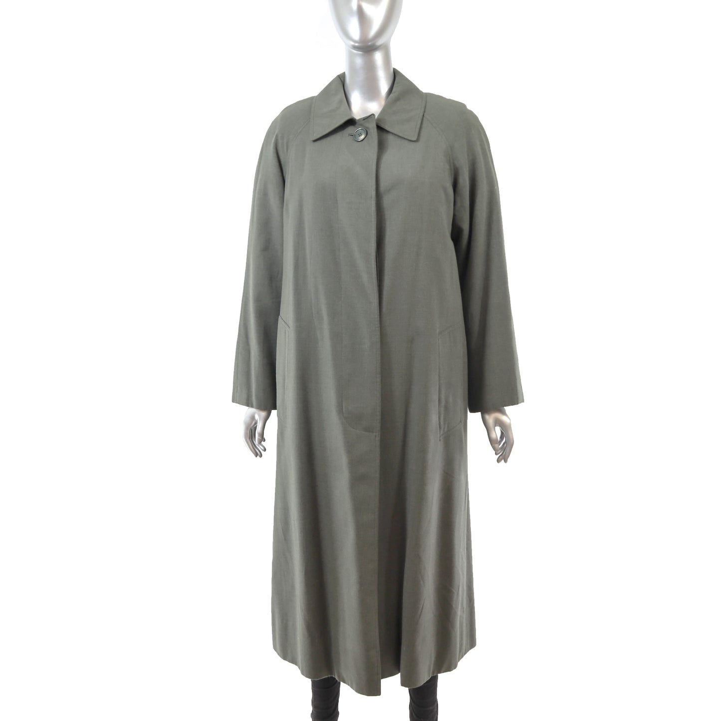 Green Wool Raincoat with Mink Lining- Size M