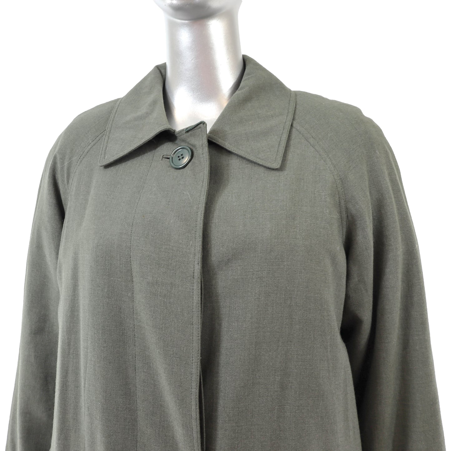 Green Wool Raincoat with Mink Lining- Size M