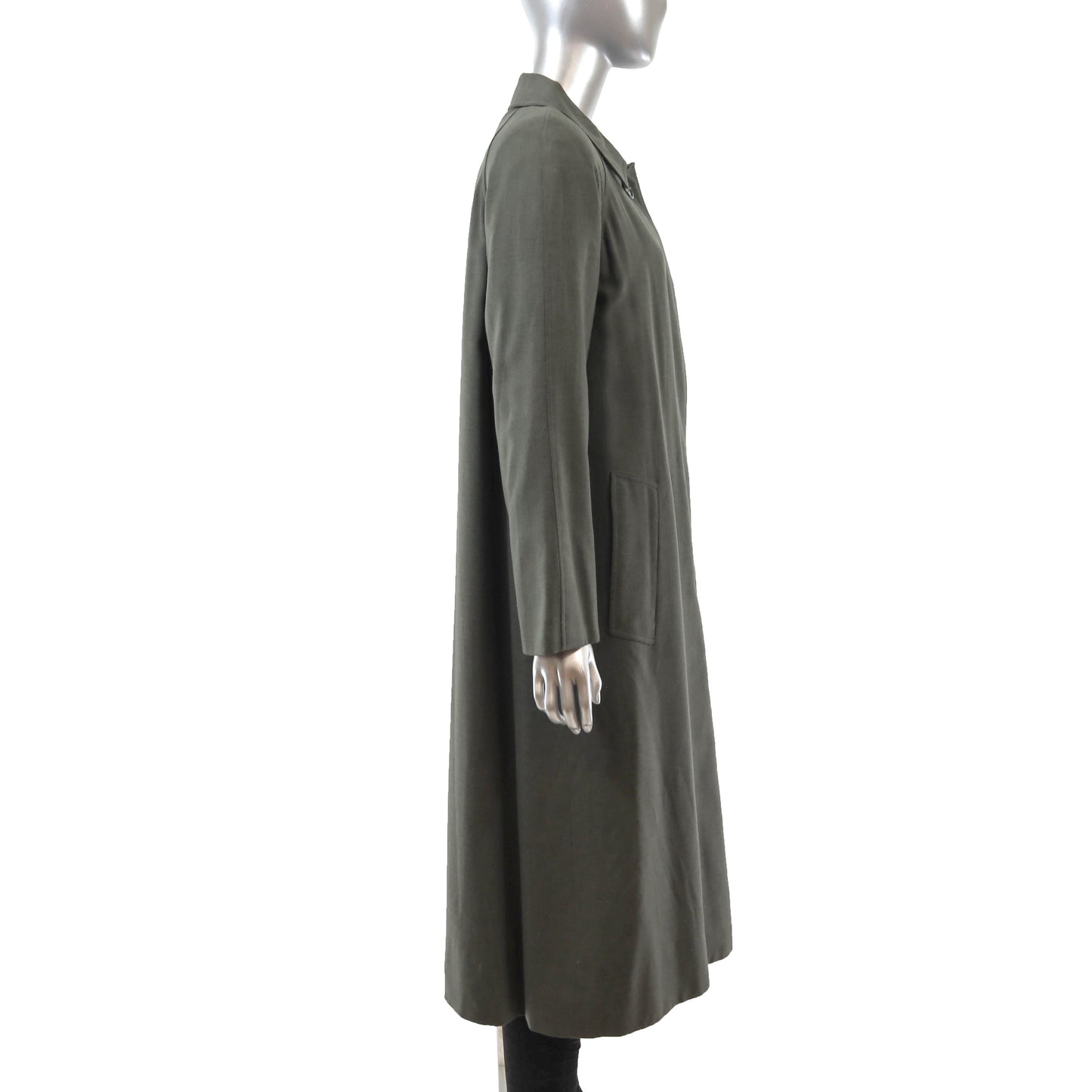 Green Wool Raincoat with Mink Lining- Size M