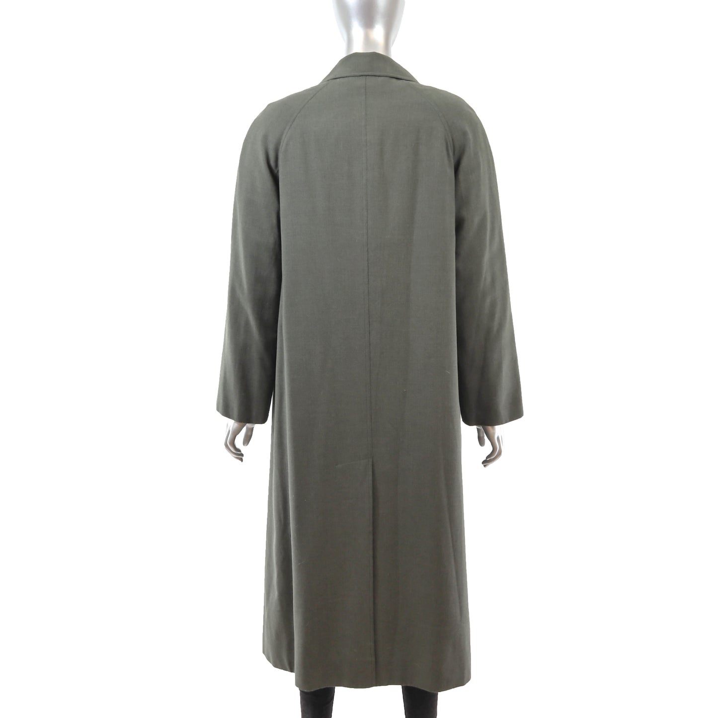 Green Wool Raincoat with Mink Lining- Size M