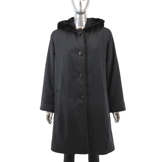 Hooded Raincoat with Mink Lining- Size L