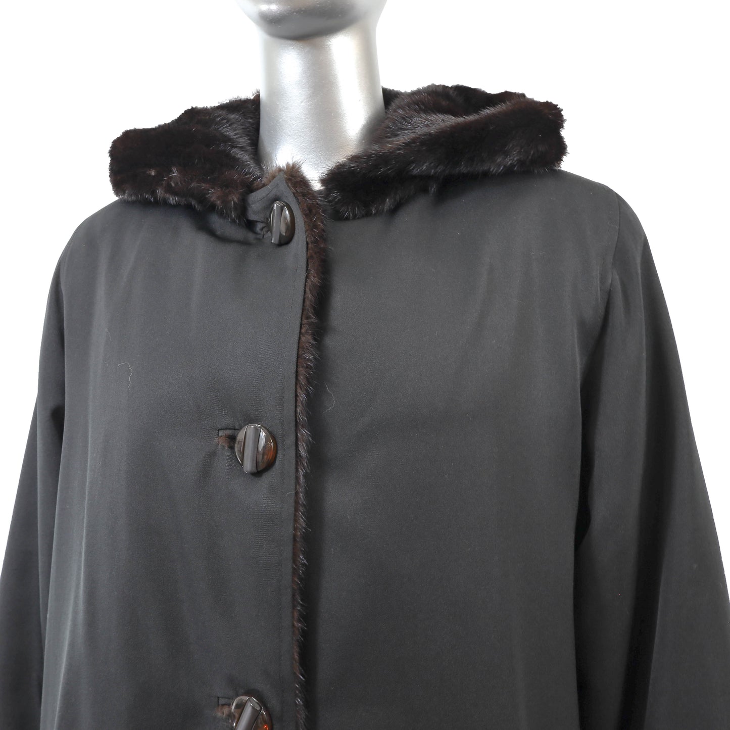 Hooded Raincoat with Mink Lining- Size L